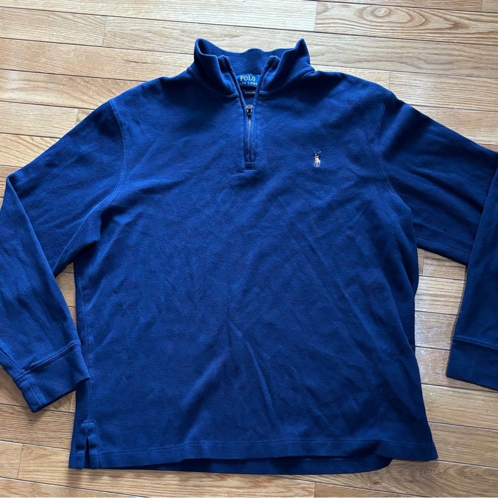 Polo Ralph Lauren Men's Navy Cotton 1/4 Zip Mock Neck Pullover‎ Sweater Size L